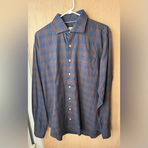 Peter Millar Blue and Brown Plaid Men's Shirt